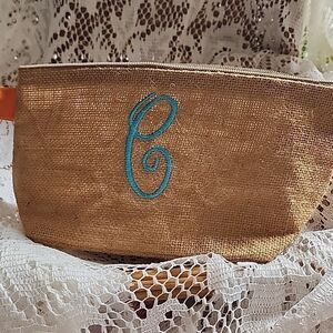 Buckhead Betties Jute Zippered Case With Monogram 'C'